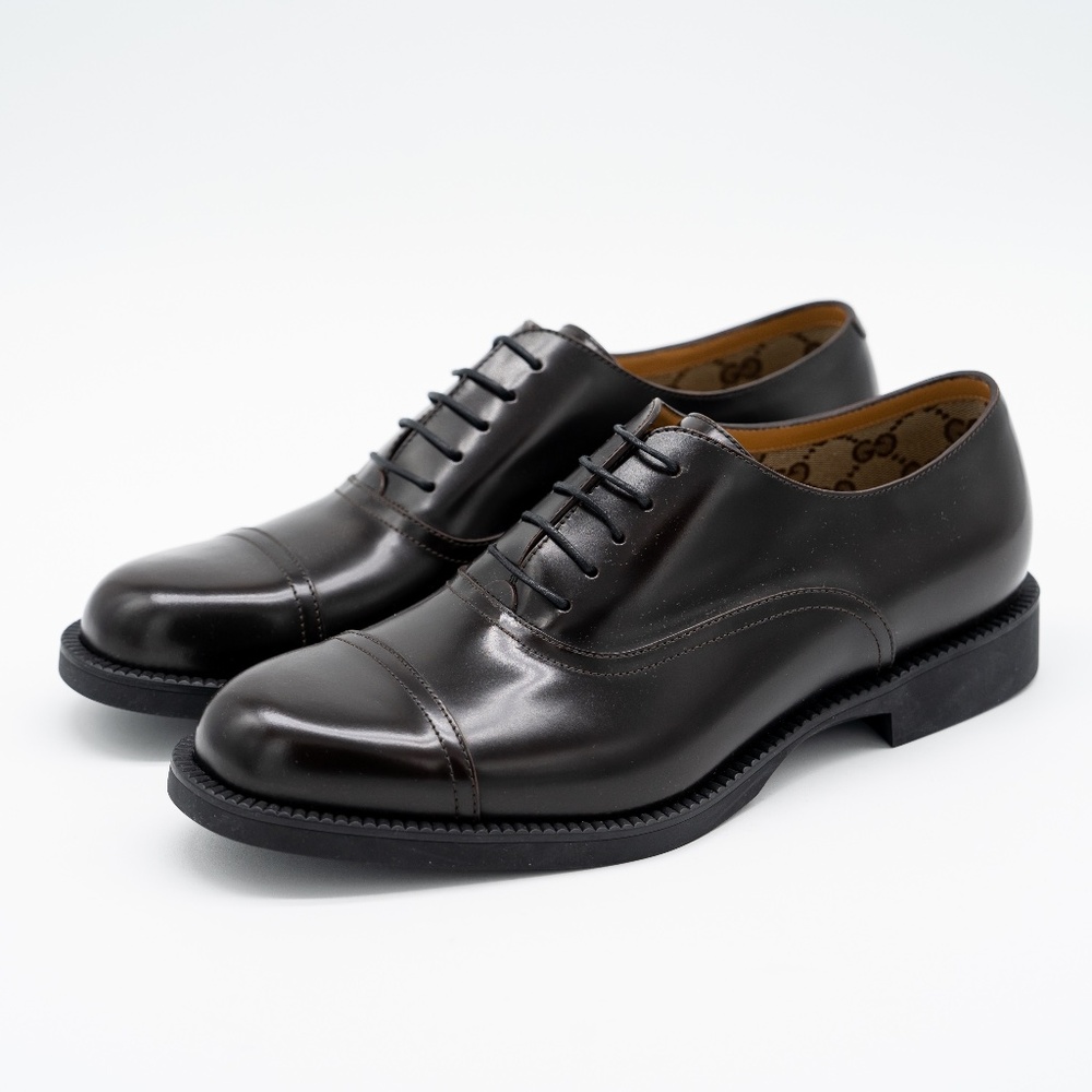 size 7.5G 8 US Gucci Tempe Cap Toe Oxford Dark Brown Leather Lace Up Shoes